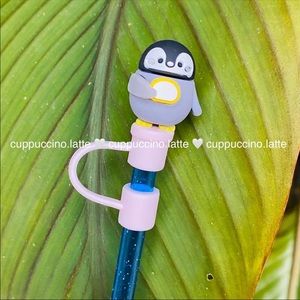 💖NEW💖Penguin Pink Reusable Silicone Straw Topper Cover